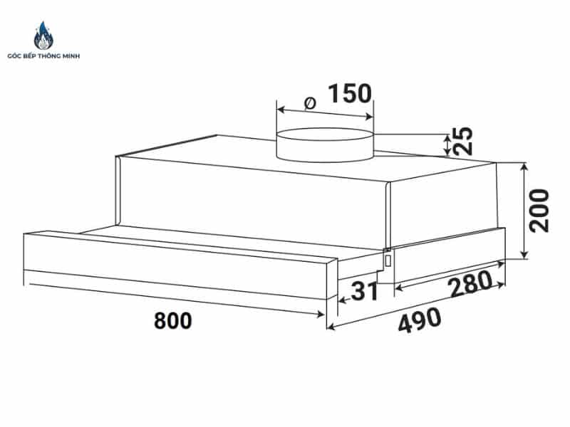 Kích thước máy hút mùi 800