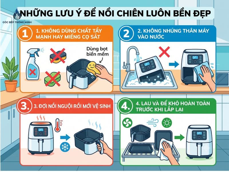 cách vệ sinh bên trong nồi chiên không dầu