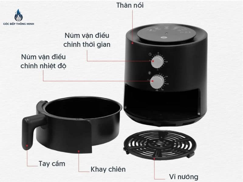 Cấu tạo nồi chiên không dầu và nguyên lý hoạt động 2 Cấu tạo của nồi chiên không dầu